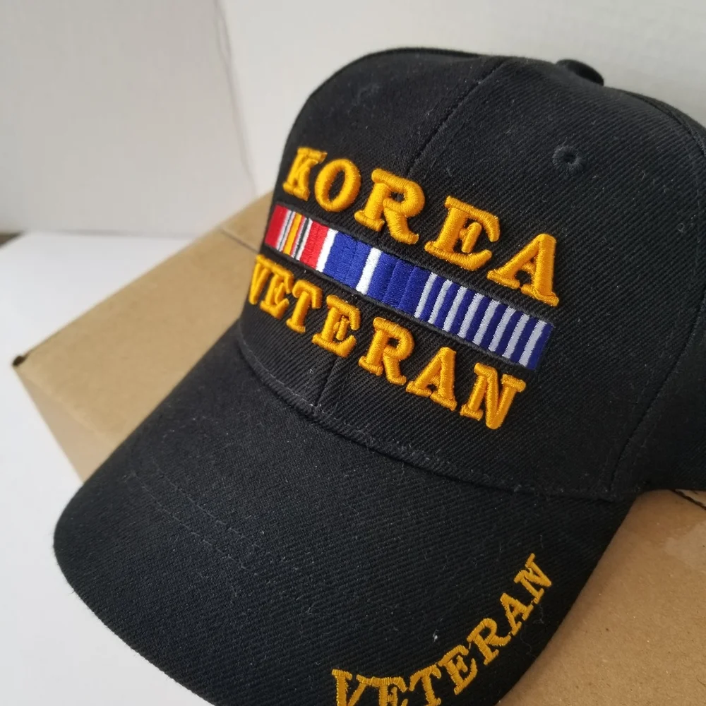Korea War Military Veteran Black Adjustable Baseball Hat Cap